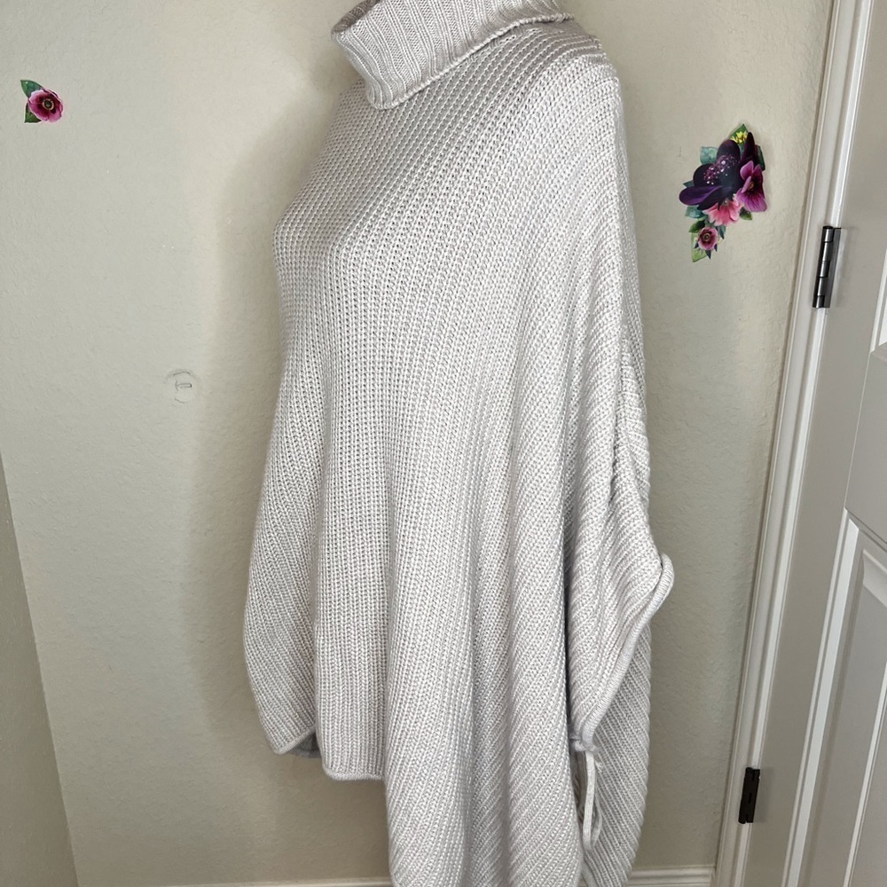 Loft Side Tie Turtleneck Poncho Oatmeal Color Oversized Sweater Side Ties Size S